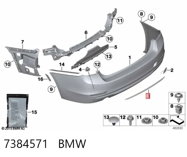 Embellecedor central del parachoques trasero 7384571 BMW