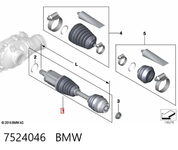 Semieje delantero derecho 7524046 BMW