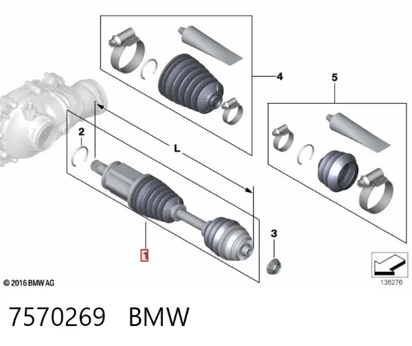 Semieje delantero derecho 7570269 BMW