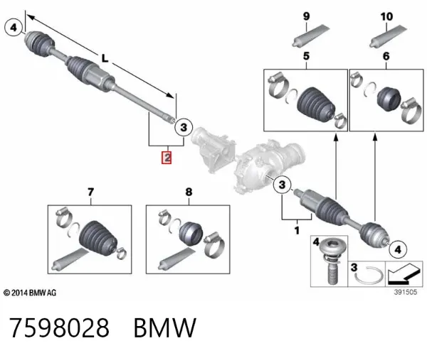 Semieje delantero derecho 7598028 BMW