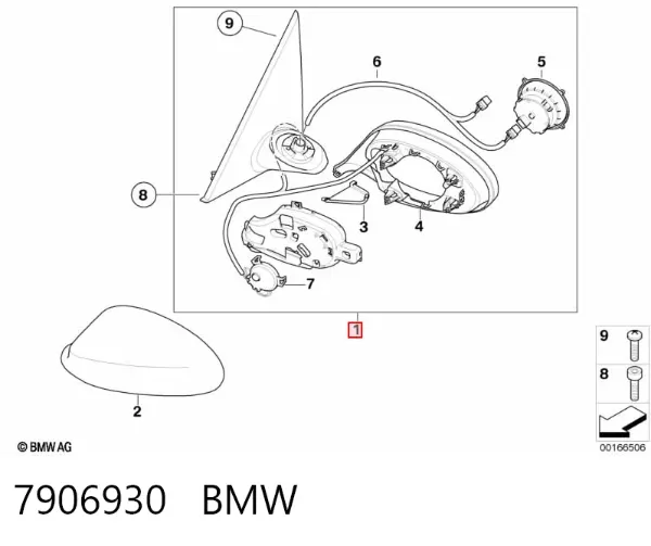 Espejo de retrovisor derecho 7906930 BMW