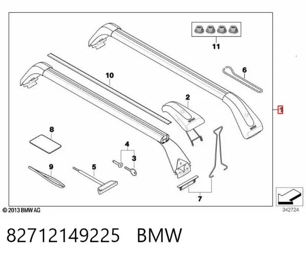 Juego de barras transversales de techo 82712149225 BMW