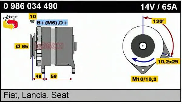 Alternador 0986034490 Bosch