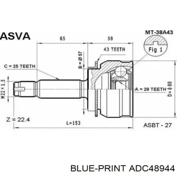Junta homocinetica MI038A43 HDK