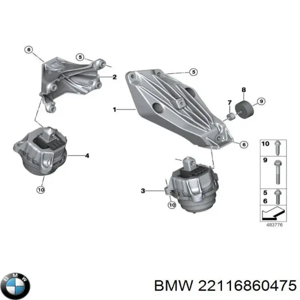 Soporte izquierdo del motor 22116860475 BMW