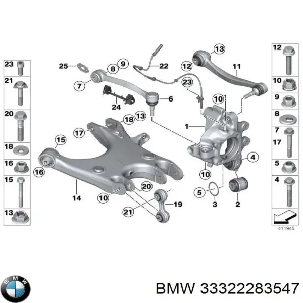 Brazo superior izquierdo de la suspensión trasera 33322283547 BMW