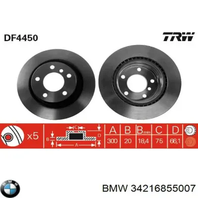 Disco de freno trasero BMW 34216855007