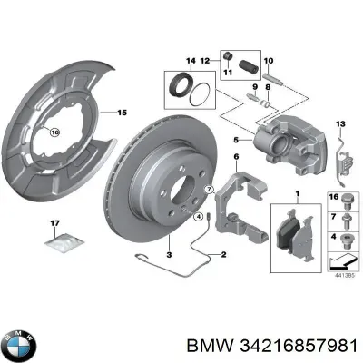 Chapa protectora contra salpicaduras, disco de freno trasero BMW 34216857981