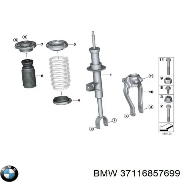 Amortiguador delantero izquierdo 37116857699 BMW