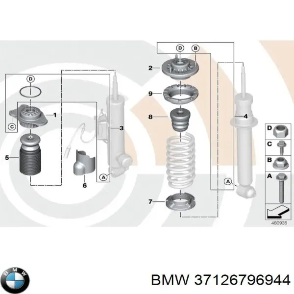 Amortiguador trasero derecho 37126851140 BMW
