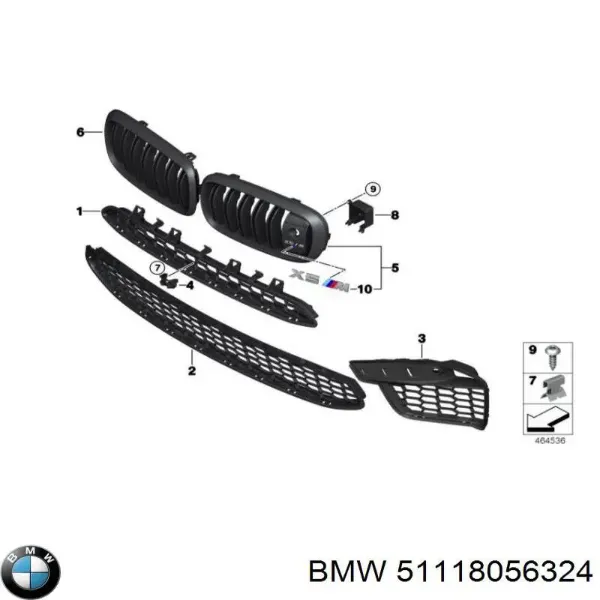 Rejilla derecha del radiador 51118056324 BMW