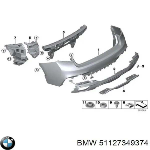 Soporte central del absorbedor del parachoques trasero 51127349374 BMW