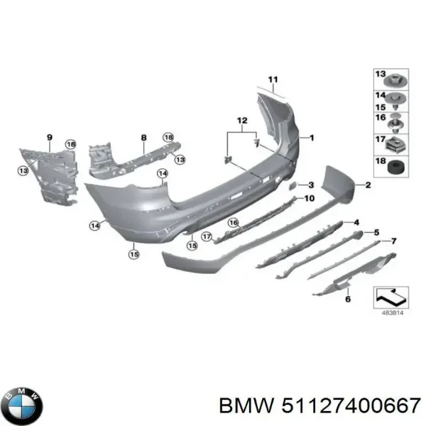 Guía izquierda del parachoques trasero 7400667 BMW