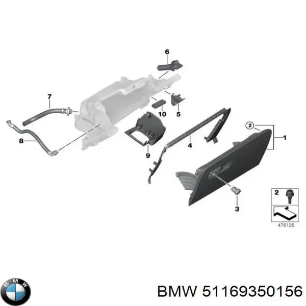 Amortiguador de tapa de guantera 9350156 BMW