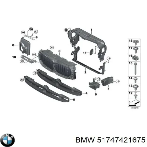 Deflector de aire, radiador, superior 51747421675 BMW