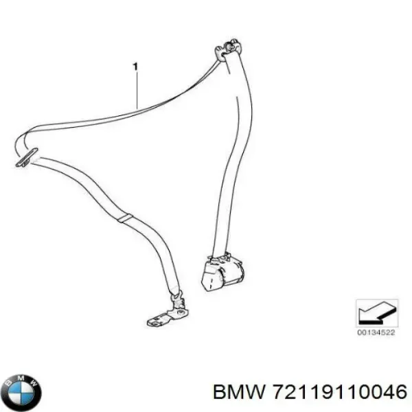 Cinturón de seguridad delantero derecho 72119110046 BMW