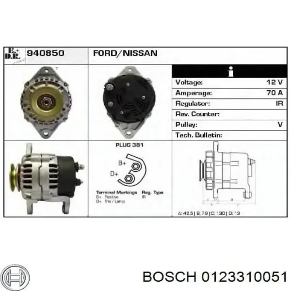 Alternador 0123310051 Bosch