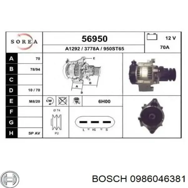 Alternador 0986046381 Bosch