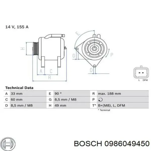 Alternador 0986049450 Bosch