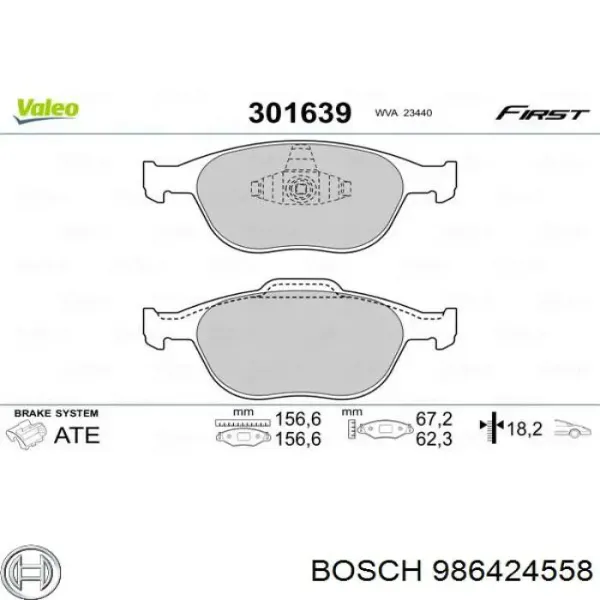 Pastillas de freno 986424558 Bosch