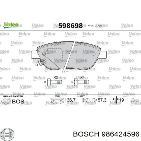 Pastillas de freno 986424596 Bosch