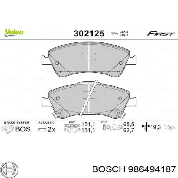 Pastillas de freno 986494187 Bosch