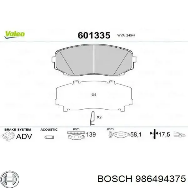 Pastillas de freno 986494375 Bosch