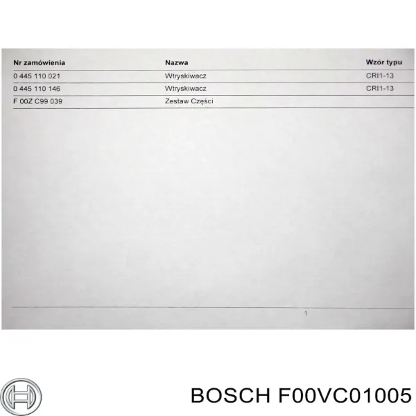 Comprar F00VC01005 Bosch Válvula del inyector