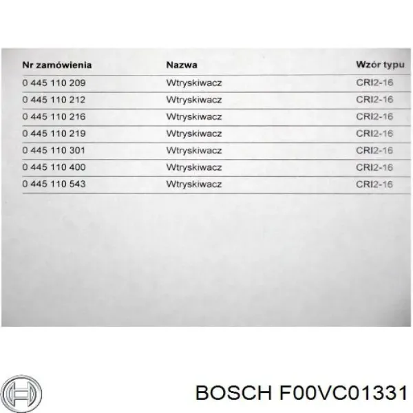 Válvula del inyector Bosch F00VC01331 precio, desde