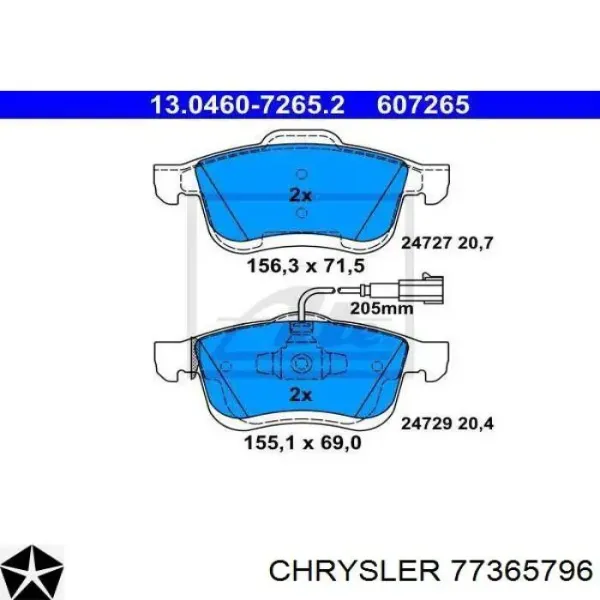 Pastillas de freno 77365796 Chrysler
