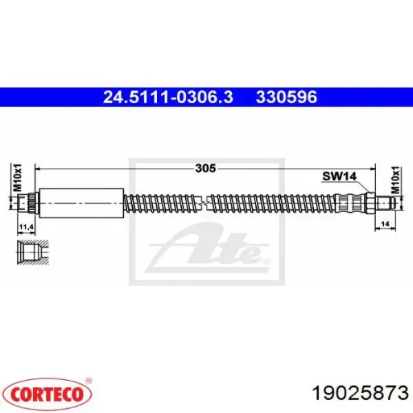 Latiguillos de freno delantero 19025873 Corteco