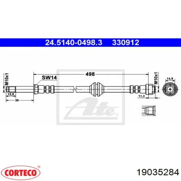 Latiguillos de freno delantero 19035284 Corteco