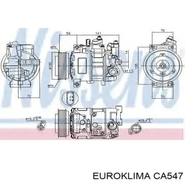 Polea del compresor de aire acondicionado CA547 Euroklima