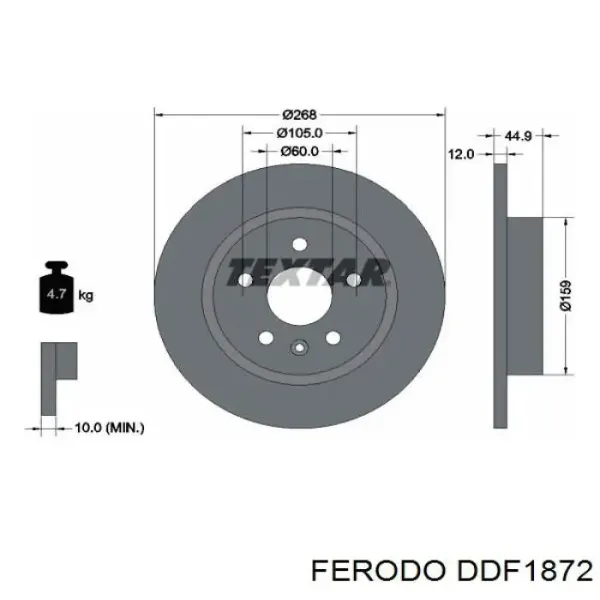 Disco de freno trasero DDF1872 Ferodo