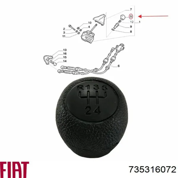 Pomo de palanca de cambios 735316072 Fiat/Alfa/Lancia