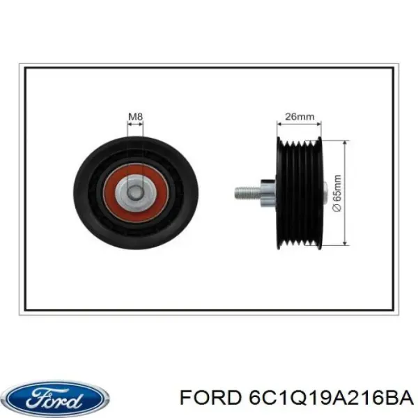 Polea inversión / guía, correa poli V 6C1Q19A216BA Ford