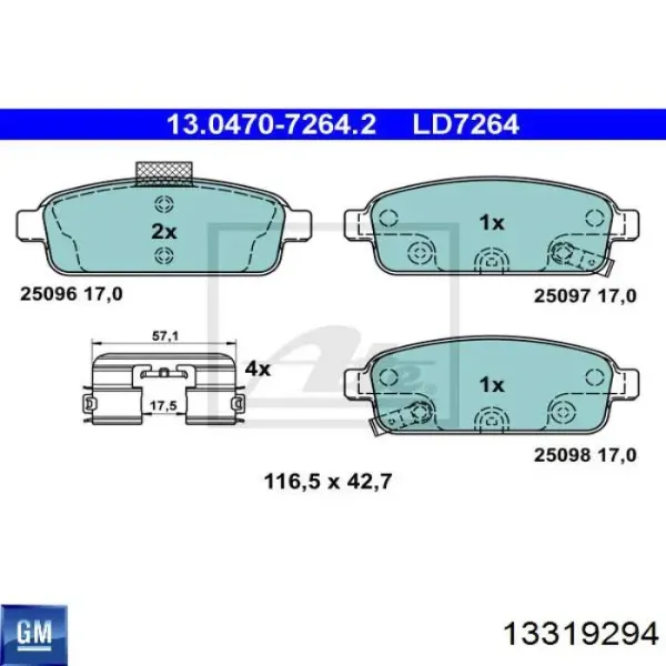Pastillas de freno traseras 13319294 General Motors
