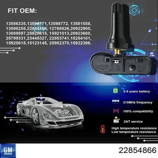 Sensor de presión de neumáticos 22854866 General Motors