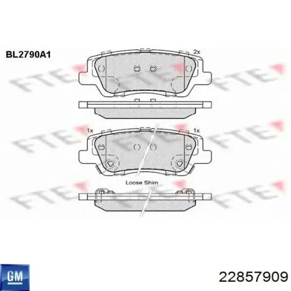 Pastillas de freno traseras 22857909 General Motors
