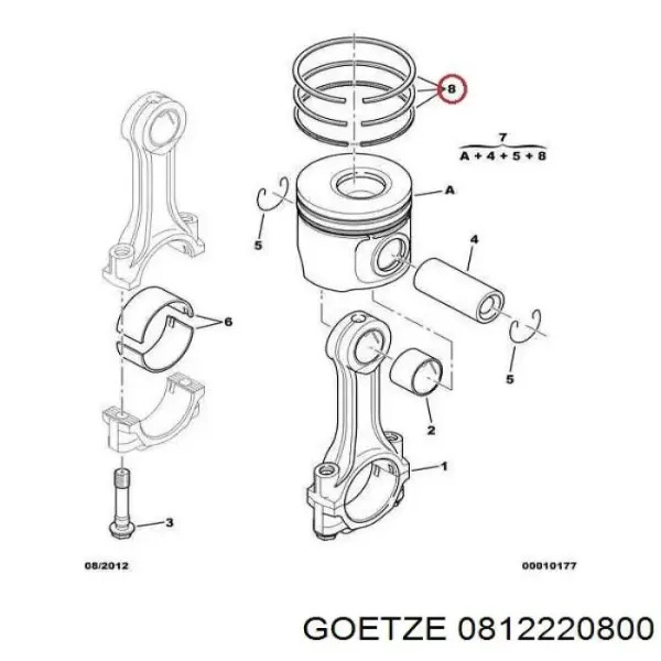 Juego de aros de pistón para 1 cilindro, sobremedida (+0,65 mm) 0812220800 Goetze