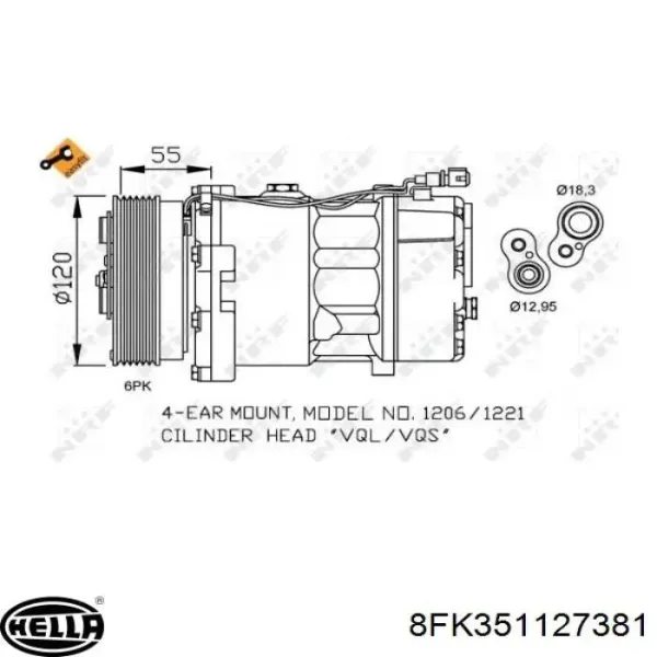 Compresor de aire acondicionado 8FK351127381 HELLA