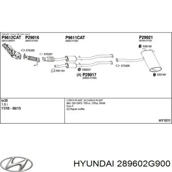 Catalizador 289602G900 Hyundai/Kia