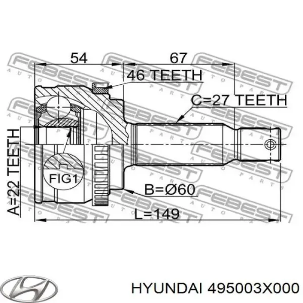 Semieje delantero izquierdo 495003X000 Hyundai/Kia