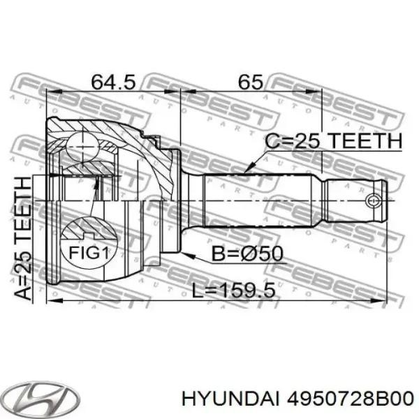 Junta homocinética exterior delantera derecha 4950728B00 Hyundai/Kia