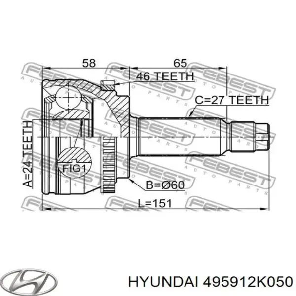 Junta homocinética exterior delantera izquierda 495912K050 Hyundai/Kia