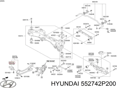 Buje delantero del brazo longitudinal trasero HYUNDAI 552742P200