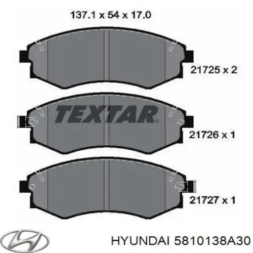 Pastillas de freno 5810138A30 Hyundai/Kia