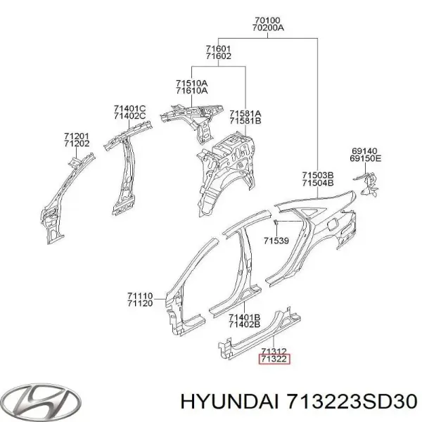 Umbral de puerta, derecha Hyundai Sonata VI
