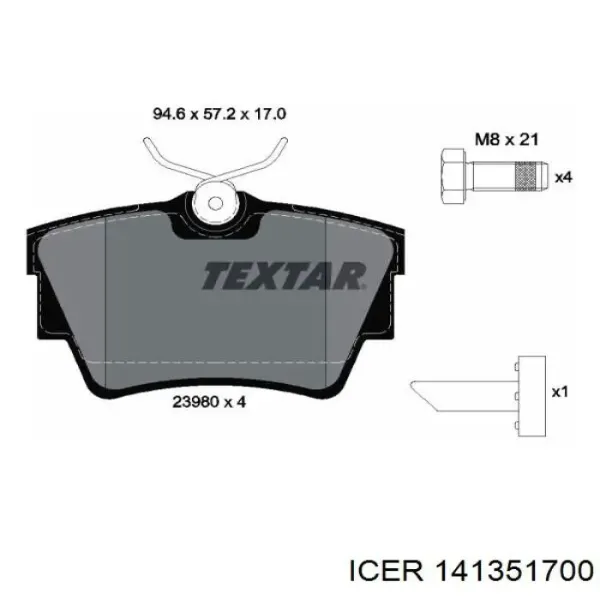 Pastillas de freno traseras 141351700 Icer