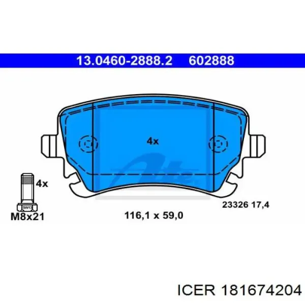 Pastillas de freno traseras 181674204 Icer